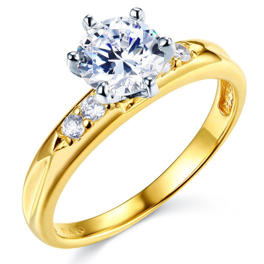 14K 1-CT Round-Cut with Pave Side Stones CZ  Ring